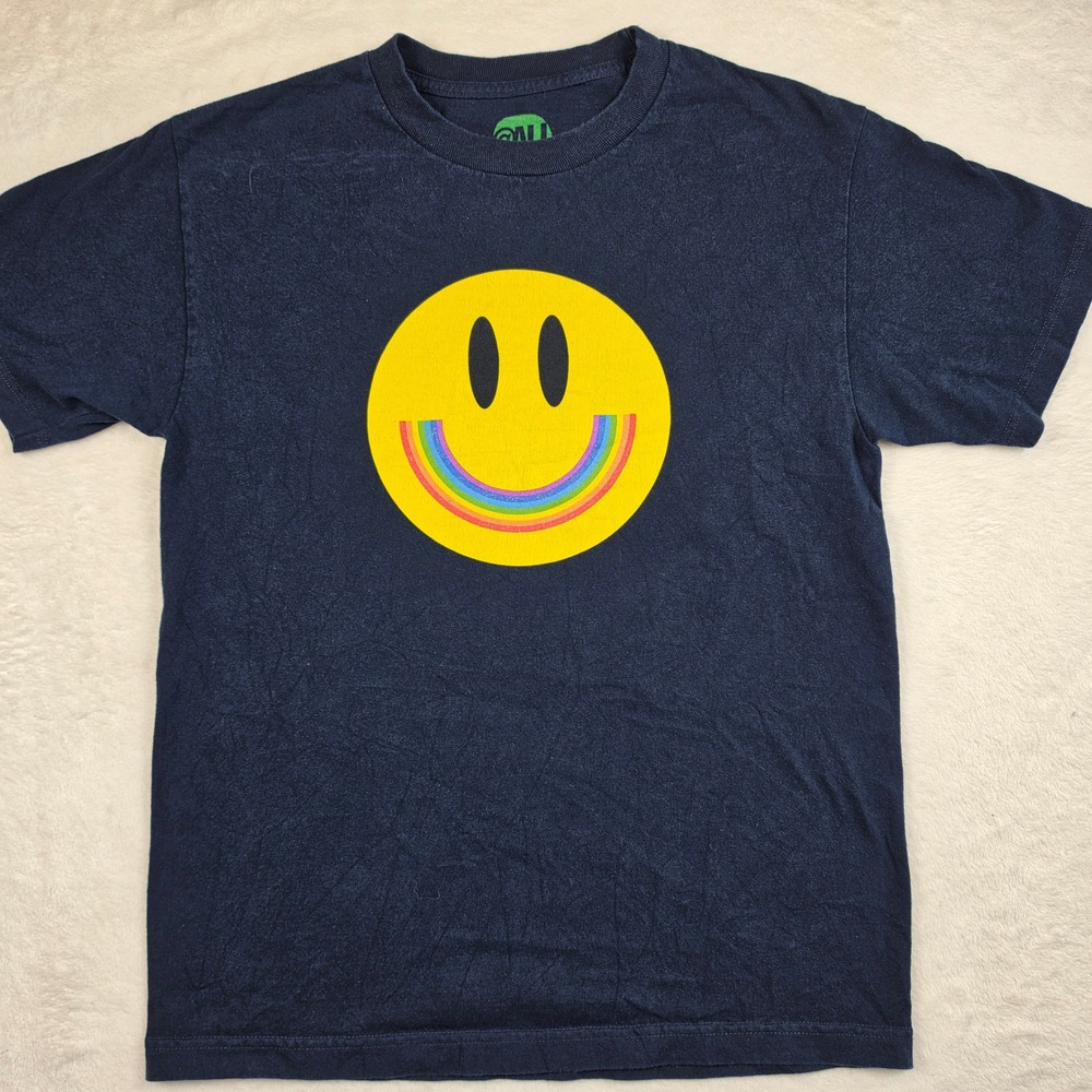 Rainbow Smiley Face‎ Tee ALI Graphic T-Shirt Mens Medium Navy Blue Excellent